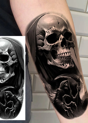 1 Sheet Full Arm Evil Witch Vampire Temporary Tattoos Sleeve Halloween Scary Skull Tatoo Waterproof Horrible Fake Tattoo Sticker - Riparo82