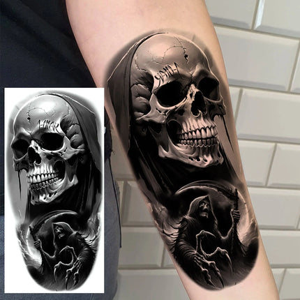 1 Sheet Full Arm Evil Witch Vampire Temporary Tattoos Sleeve Halloween Scary Skull Tatoo Waterproof Horrible Fake Tattoo Sticker