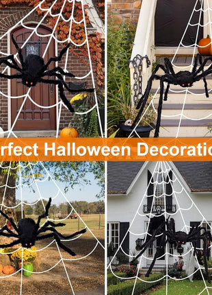 200cm Halloween Spiders Outdoor Decoration Halloween Plush Spiders Giant Spider for Indoor Outdoor Garden Party Decoration - Riparo82