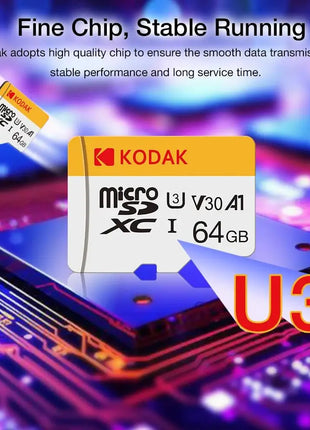 KODAK Micro SD TFcard 256GB 64GB 32GB Scheda di memoria 128GB Classe 10 Scheda SD Microsd 100MB/S UHS-I Scheda A1 per telefono/PC