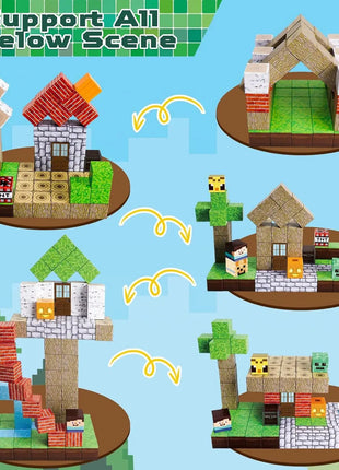 Blocchi magnetici Mine World Magnetic Forest House Brick Cube Toys Set STEM Sensoriale 2025 Miglior regalo per 3+ Boy Girl Kid - riparo82