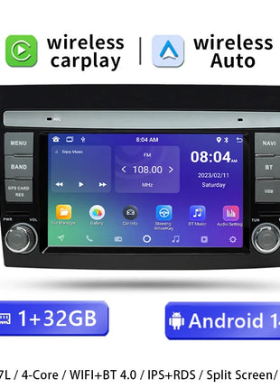 Wireless CarPlay Android 14 Car Radio for For Fiat/Bravo 2007 2008 2009 20102011 2012 AutoRadio Stereo GPS Navigation Multimedia Screen - Riparo82