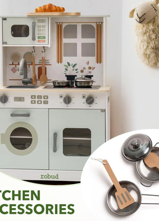 Robotime Robud Play Kitchen Set da cucina in legno Set da gioco finta Luci Suoni Regalo per ragazze Ragazzi dai 3 anni in su Verde chiaro - riparo82