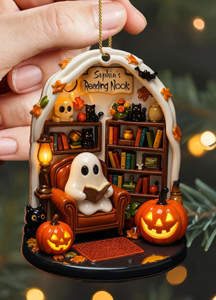 Halloween 2D Flat Acrylic Hanging Decor Creative Cute Reading Ghost Hangs Exquisite Car Pendants Decor for Holiday Gift - Riparo82
