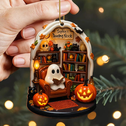 Halloween 2D Flat Acrylic Hanging Decor Creative Cute Reading Ghost Hangs Exquisite Car Pendants Decor for Holiday Gift