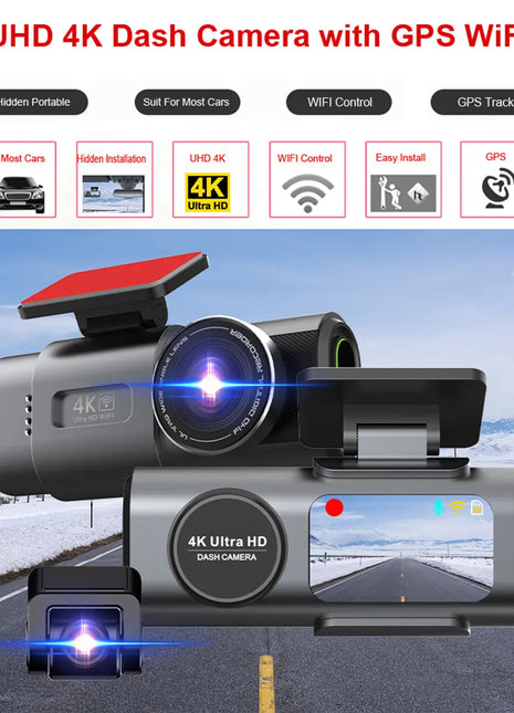 Dash Cam 4K UHD Recording Car Camera DVR Night Vision Video Recorder Built-In Wi-Fi Support GPS 24H Parking - Riparo82