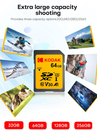 Scheda di memoria SD professionale Kodak Scheda SDHC da 32 GB 128 GB 64 GB SDXC Scheda SD Fotocamera Class10 UHS-I 100 MB/S Capacità effettiva