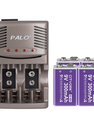 Batteria ricaricabile PALO 6F22 9V Ni-MH Batterie 9 V 300mAh Batteria da 9 volt a bassa autoscarica a 9 volt con caricabatterie intelligente - riparo82