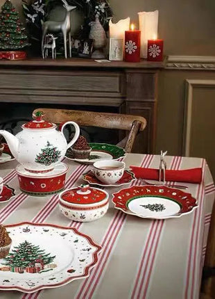 Tesoro tedesco Porcellana dura Giocattolo natalizio Joy Piatto piano multi-angolo Tazza di Natale Piattino Ciotola Candeliere - riparo82