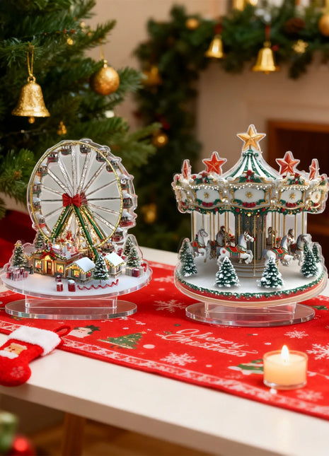 Giostra natalizia Ornamenti acrilici 2D Squisita ruota panoramica Decorazione in piedi impermeabile in acrilico, Decorazioni per la casa delle vacanze
