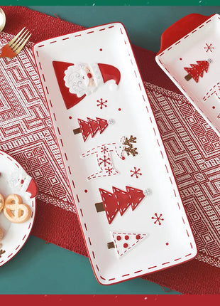 Piatto in ceramica per albero di Natale in rilievo nordico Piatto rettangolare creativo Stoviglie in porcellana Decorazioni natalizie Utensili da cucina per la casa - riparo82