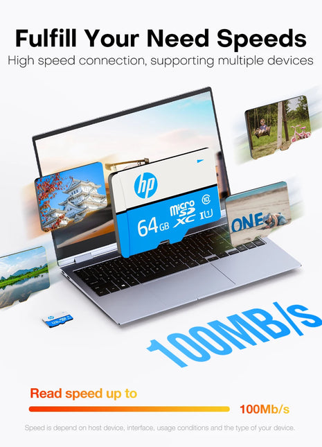 Scheda microSD HP 64GB su laptop, velocità lettura 100MB/s, elettronica riparo82