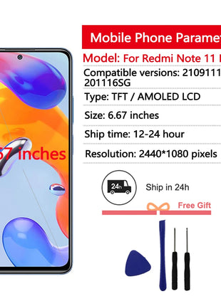 Schermo AMOLED per Xiaomi Redmi Note 11 Pro 5G Display LCD Touch Assemblea di schermo per Redmi Note 11 Pro 5G 21091116 Io, 2201116 SG - riparo82