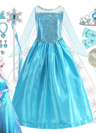 Disney Frozen Elsa Regina delle nevi Abito da principessa Costume da ragazza Halloween Bambini Gioco di ruolo Carnevale Bambini Compleanno Abito da festa