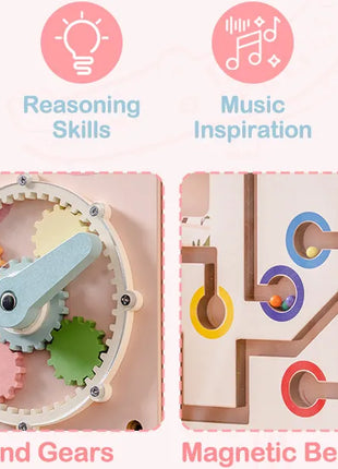 Robotime Robud Tavola in legno occupata Giocattolo per l'apprendimento Montessori Centro attività montato a parete con labirinto di ingranaggi Regali giocattolo in legno - riparo82