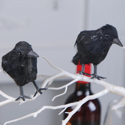 6PCS Black Feather Crow Halloween Props Mock Crow Spooky Feather Decoration Props Halloween Party Scary Animal Horror Props