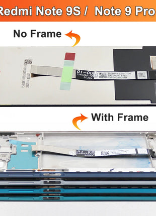 Display AMOLED per Xiaomi Redmi Note 9S Lcd M2003J6A1G Display Touch Screen con cornice per Redmi Note 9 Pro Sostituzione dello schermo - riparo82
