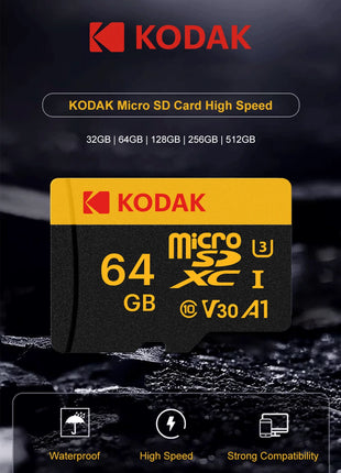 KODAK Scheda di memoria Registratore di guida 32GB 64GB Scheda di memoria Micro SD per telefono cellulare PC Auricolare Altoparlante Telecamera HD Interruttore di gioco
