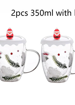 Tazze di vetro a doppia parete natalizie da 250/350 ml Set di 2 tazze per caffè espresso resistenti al calore Bevande al latte Tazze da caffè per regali di festa - riparo82