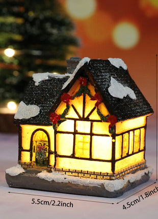 Incandescente inverno decorazione festa di natale mestiere resina di natale luminoso piccola casa ornamento romantico edificio in miniatura del villaggio