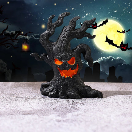 Halloween Pumpkin Lanterns LED Electronic Candles Ghost Tree Stump Decorations Funny Faces Festive Atmosphere Ornaments