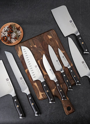 XINZUO Premium Modern 1-8PCS Din 1.4116 Stainless Steel Chef, Santoku, Utility & Paring Knife Set with Black - Riparo82