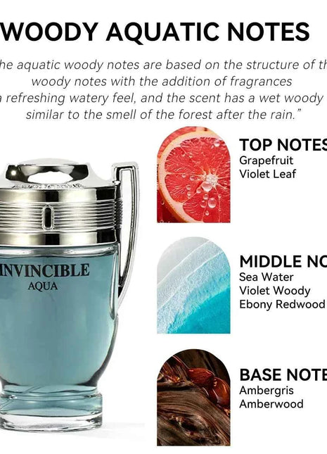 100ML 3.4FL.OZ INVINCIBLE AQUA Men's Perfume EDP, Woody Aquatic Notes, Fresh Ocean Fragrance Spray Gift for Men