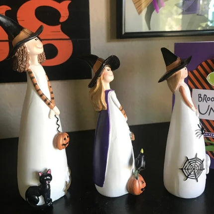 Halloween Witch Decoration Resin Crafts,Witch Hat,Cat,Ghost, Crow and Pumpkin Decor Figurines for Holiday and Party Ornaments