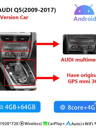 10.25Snapdragon 665 Wireless Carplay AutoRadio Android 14 For Audi Q5 2009-2016 Stereo Screen GPS Navigation Multimedia HeadUnit - Riparo82