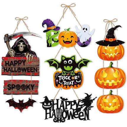 Halloween Party Decors Pumpkin Ghost Bat Door Hanging Pendents Happy Festival  Decorations for Home