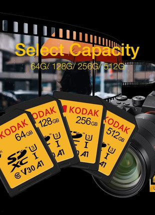 Schede SD KODAK per fotocamera 100 MB/s scheda di memoria ad alta velocità 256GB 128GB 64GB SDXC C10 A1 U3 V30 UHS-I sdcard per 4K HD SLR DV