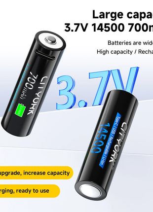 Batteria ricaricabile da dito USB 3.7V 700mAh 14500 AA con porta di ricarica rapida di tipo C per torcia a LED giocattoli lampada frontale per mouse - riparo82