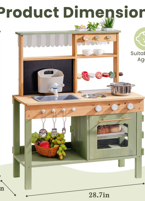 ROBUD Fango Cucina da esterno in legno massello Cucina da gioco con griglia per barbecue Rubinetto per lavello rimovibile Giocattoli Monteeori per bambini dai 3 anni in su - riparo82
