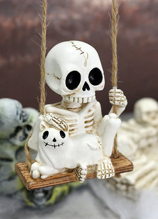 1pc Halloween Swing Skull Holding Ghost Cat Statue Garden Home Furnishing Bedroom Outdoor Balcony Decoration Party DIY Supplies - Riparo82