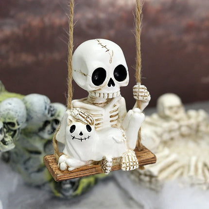 1pc Halloween Swing Skull Holding Ghost Cat Statue Garden Home Furnishing Bedroom Outdoor Balcony Decoration Party DIY Supplies