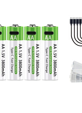 Batterie ricaricabili AA agli ioni di litio LIKEKALA Batterie ricaricabili USB agli ioni di litio 3800 mAh 1,5 V AA + cavo dati e scatola di immagazzinaggio - riparo82