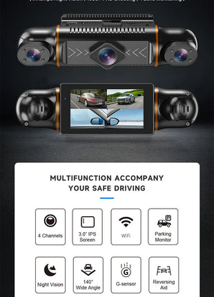 Car Dash Cam 4 Channel Black Box With GPS WIFI FHD 1080P Front Driving Camera Left Right Rear Night Vision 24H Parking Monitor - Riparo82