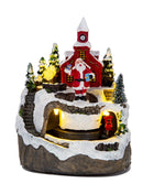 Figurine da collezione in resina Musica LED leggera Figurine di villaggio di Natale Statua rotante del villaggio per il regalo di decorazioni per la casa di Natale