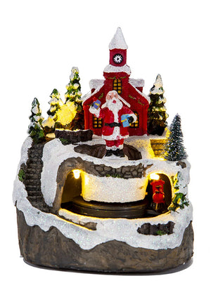 Figurine da collezione in resina Musica LED leggera Figurine di villaggio di Natale Statua rotante del villaggio per il regalo di decorazioni per la casa di Natale