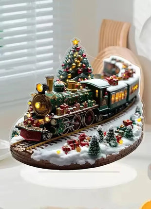 Set unici di case del villaggio di Natale, figurine di visualizzazione del treno rotante, musica luminosa a LED, decorazione natalizia a batteria - riparo82