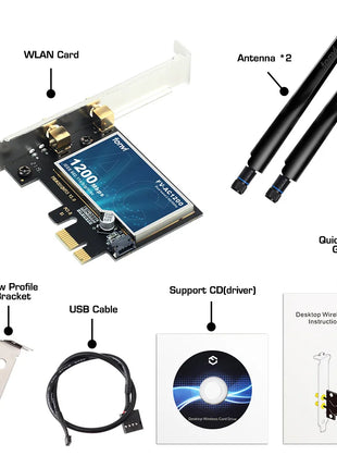 FENVI AC1200 PCI-E Adattatore Wireless Scheda di Rete Dual Band 2.4G/5GHz 802.11AC Per Bluetooth 4.0 Desktop Laptop Windows 7/8/10/11 - Riparo82