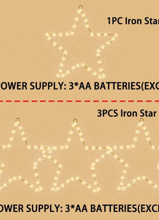 Confezione da 1/3 luci natalizie a stella in ferro a LED alimentate a batteria con telecomando 8 modalità lampade per la decorazione natalizia all'aperto per interni domestici
