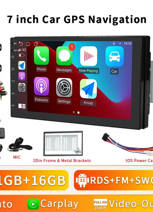 2G+32G 7 Inch Autoradio Carplay 1 Din Android Auto Car Radio GPS for Universal Stereo Multimedia Player Navigation Head Unit RDS