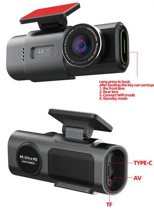 Dash Cam 4K UHD Recording Car Camera DVR Night Vision Video Recorder Built-In Wi-Fi Support GPS 24H Parking - Riparo82