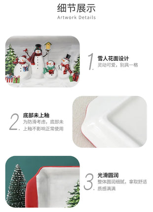 Piatto in ceramica natalizia Piatto da pranzo rettangolare in rilievo creativo di Babbo Natale Piatto da dessert per torta occidentale Stoviglie da cucina - riparo82