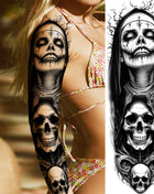 1 Sheet Full Arm Evil Witch Vampire Temporary Tattoos Sleeve Halloween Scary Skull Tatoo Waterproof Horrible Fake Tattoo Sticker - Riparo82