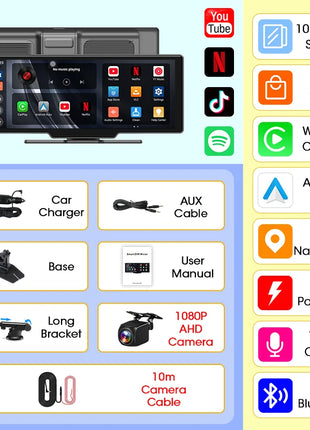 10.26" Wireless Carplay Android Auto Screen Car Radio Multimedia Video Player Rearview Camera Automotive Accessories 5G WIFI FM - Riparo82