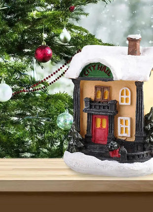 Resina natale LED scena luminosa casa della neve piccola casa del villaggio ornamento di natale decorazione bagliore regalo di capodanno 2023