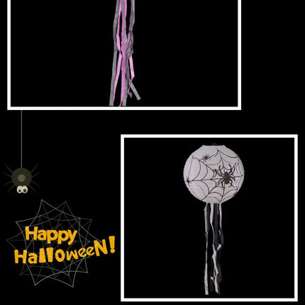 Halloween Paper Lanterns Equipped With Yellow Light Pumpkin Spider Skeleton for Halloween Party Decoration Indoor Outdoor Party