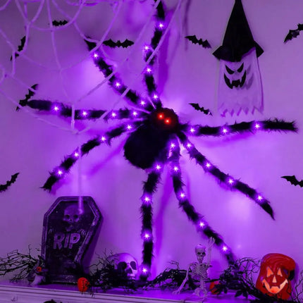 Practical 8 Modes Halloween Spider Web Lights Glow 250 LEDs LED Spider Net Hanging 5m Scary Giant Spider Haunted House